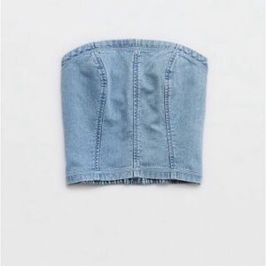 Light Blue Denim Strapless Top